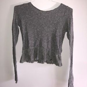 gray cropped sweater w/ lace trim